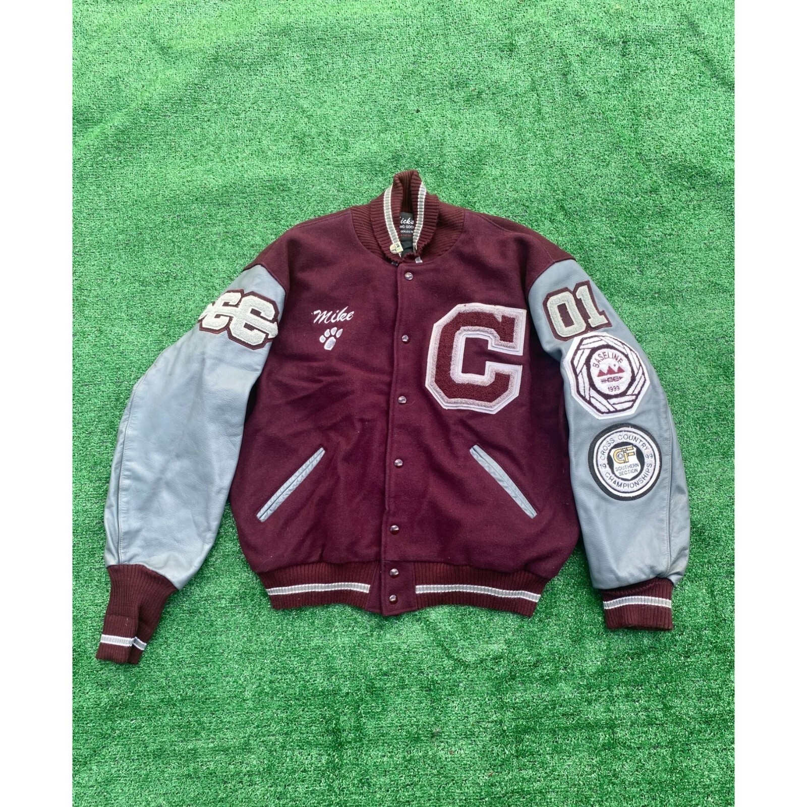 Chick's Sporting Goods Varsity Letterman Jacket Maroon Gray 2001