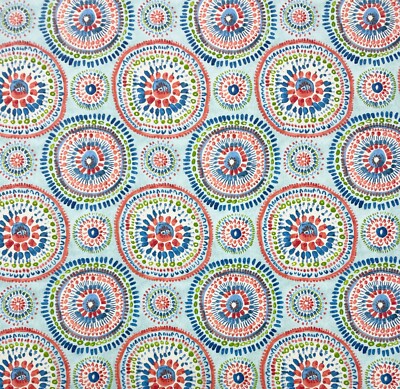 WAVERLY CAROUSEL LUNA BLUE RED GEO CIRCLES MULTIUSE COTTON FABRIC BY YARD 54''W
