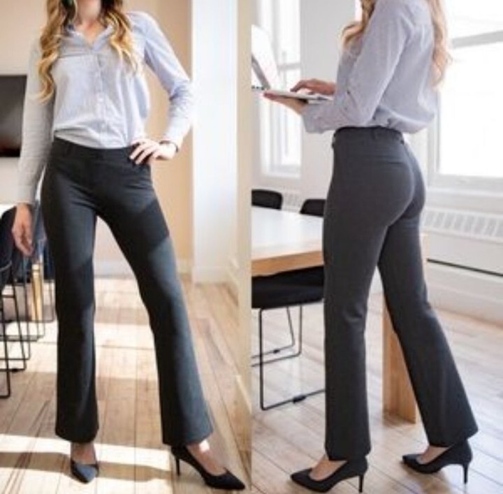 Betabrand Gray Pin Stripe Dress Pant Yoga Pants Pull On