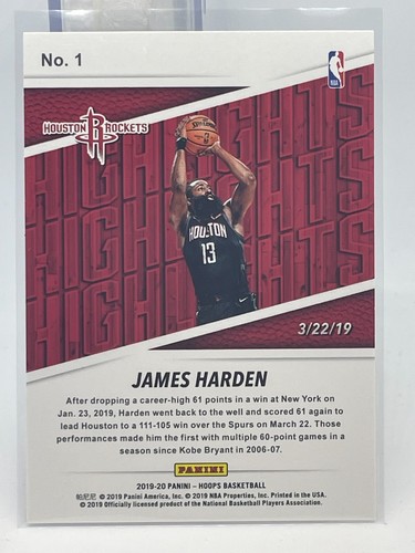 2019-20 Hoops Highlights #1 James Harden - Picture 2 of 2