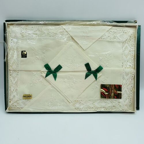 Vintage Pure Linen 8 piece LUNCHEON set Made in Ireland 18”x12”
