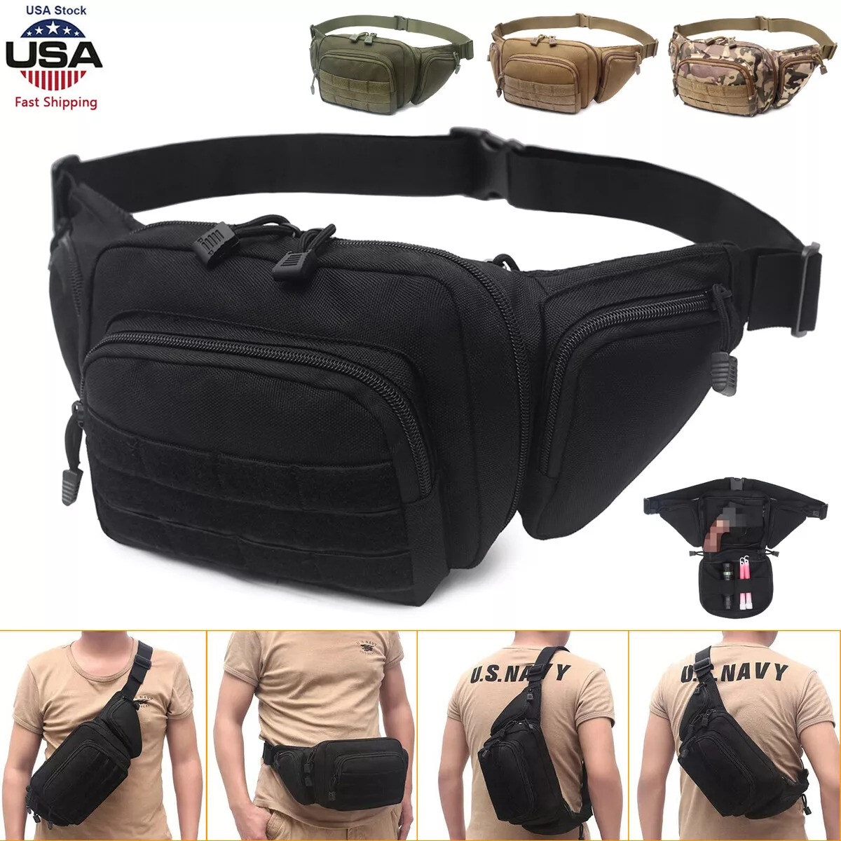 Men's military tactical Fanny pack, gun chest holster, suitable