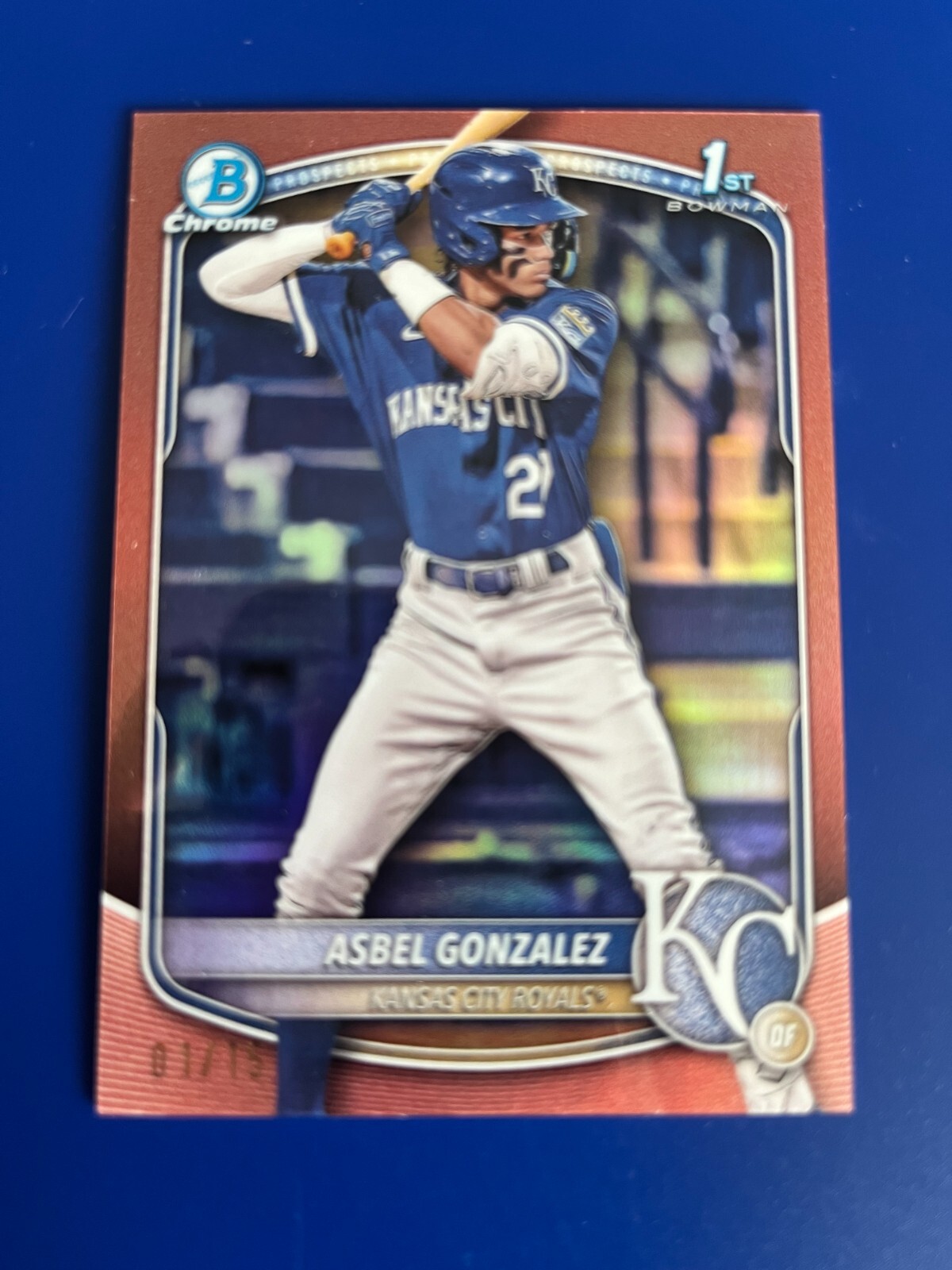 2025 Bowman Chrome 1st Asbel Gonzalez Gold Rose 01/15 SSP Royals 🔵 AUCTION