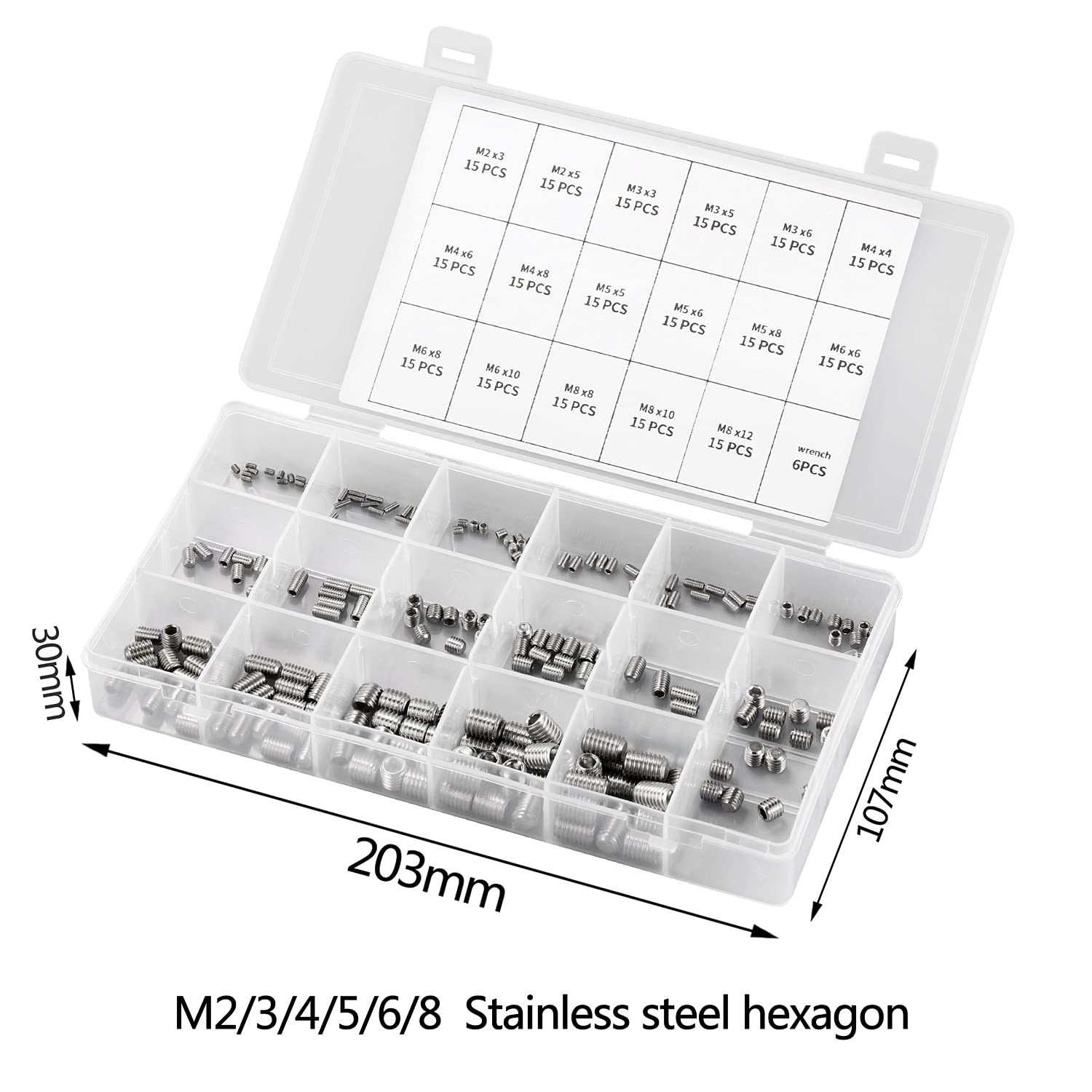 261PCS Hex Allen Head Socket Set Screw,  Grub Screw Set M2 M3 M4 M5 M6 M8 304...