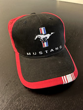 Ford Mustang Hat / Cap - Black  Red W/ Tri Bar Pony Emblem  Racing Stripe
