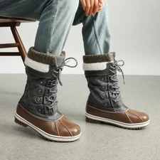 Women Insulated Waterproof Ski Boots Warm Faux Fur Mid Calf Snow Boots