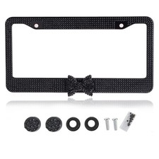 Handmade Fashion Black Frame Black Bow Bling Crystal Car License Plate Frame Cut