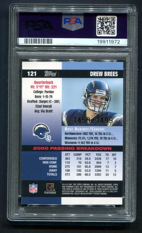 2001 Bowman's Best Drew Brees RC 1450/1499 PSA 10 GEM MINT 💎 - Image 2 of 2