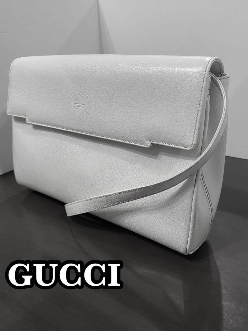 GUCCI Ivory Flap Shoulder Bag with Gold-Tone Hardware