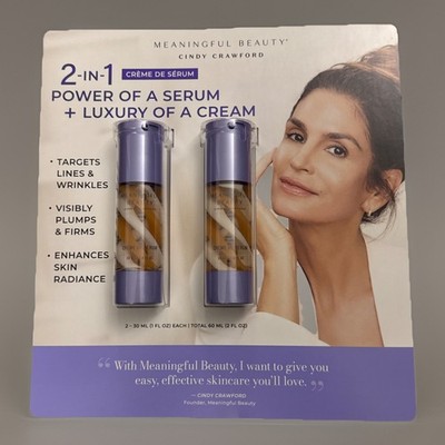 NEW MEANINGFUL BEAUTY CINDY CRAWFORD 2 in 1 Crème De Serum 2 PK, 1 Fl Oz Each