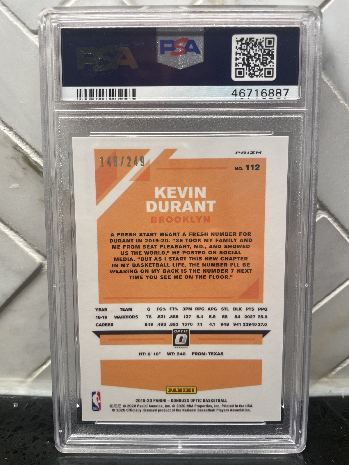 2019-20 Donruss Optic Premium Box Scope /249 Kevin Durant #112 PSA 10 Gem Mint view 2