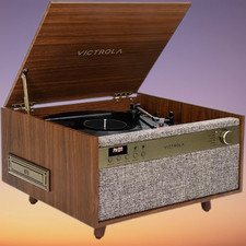Victrola Century 6-in-1 Record Player, CD/Cassette, BT, Walnut