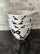 Bella Lux Black Bow Ribbon Coquette Melamine 4.5" Tidbit Bowls Dip Bows Set Of 4