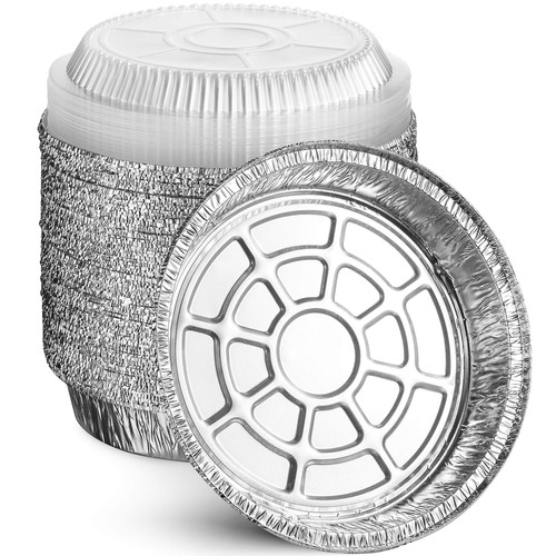MontoPack 9” Round Aluminum Foil Pans with Clear Lids | 40 Pack, Silver  