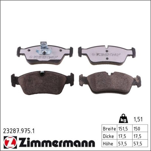 Zimmermann 23287.975.1 Bremsbelagsatz FüR BMW 3 Z3 Z4 E36 E46 E85 Bremse-image