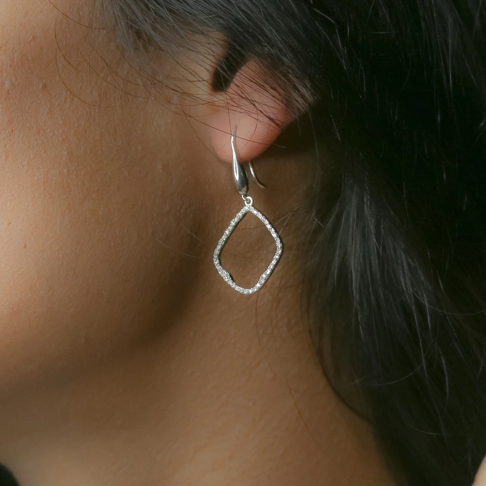 925 Silver Diamond Geometric Dangle Drop Earrings For Women Handmade Fine . - Image 2 of 4