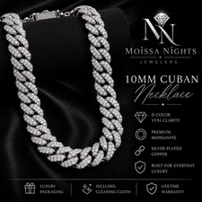 10MM 18  Moissanite Cuban necklaces VVS1/D co...