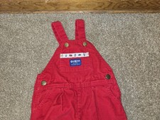 Vtg Oshkosh B'Gosh 18 month 90s Bubble Overalls Corduroy Red Rare Accent Design