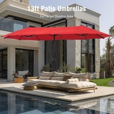 13ft Patio Umbrella Double Side Large Outdoor Market Umbrella with Crank Red