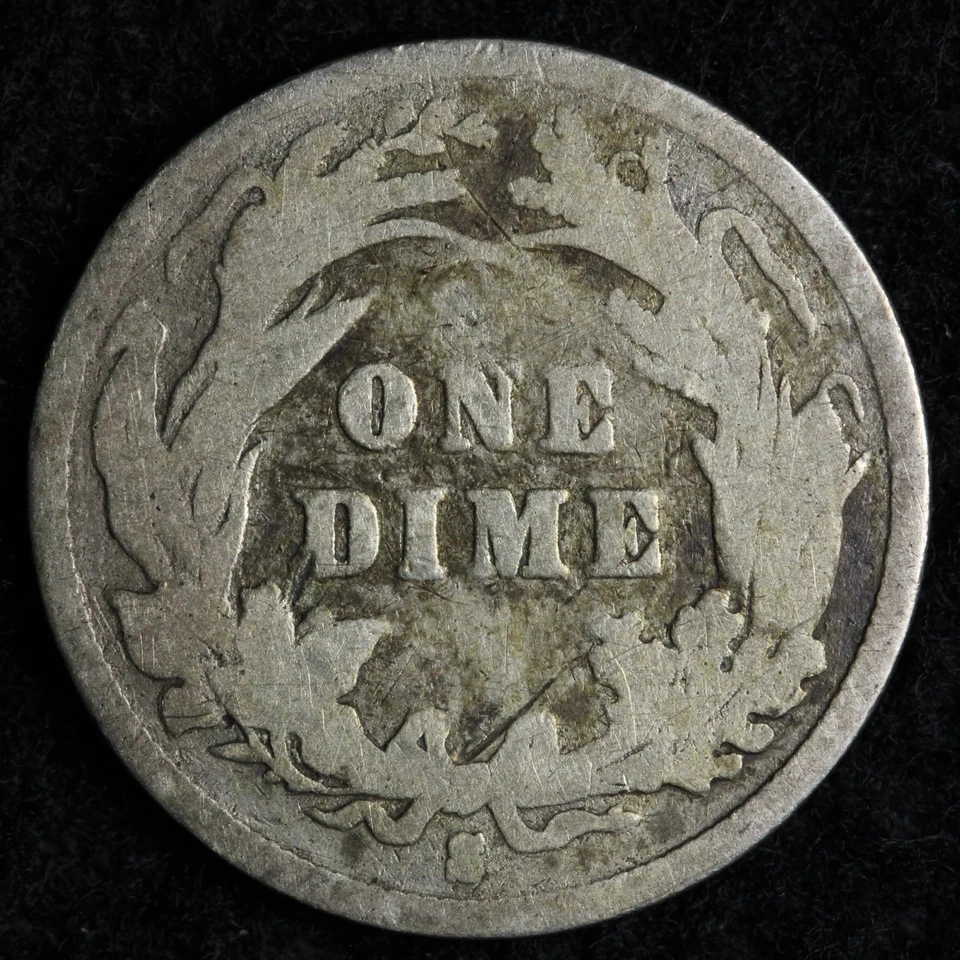 Серебряная монета номиналом 10 центов 1896-S с изображением Барбера в хорошем состоянии E209 ITLM - Изображение 2 из 2