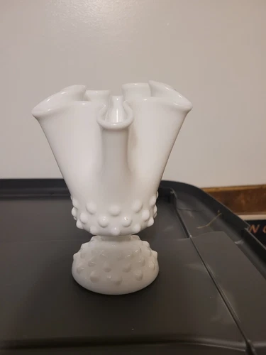 VINTAGE MILK GLASS SMALL VASE  5"  - Ruffled  Lot # 1