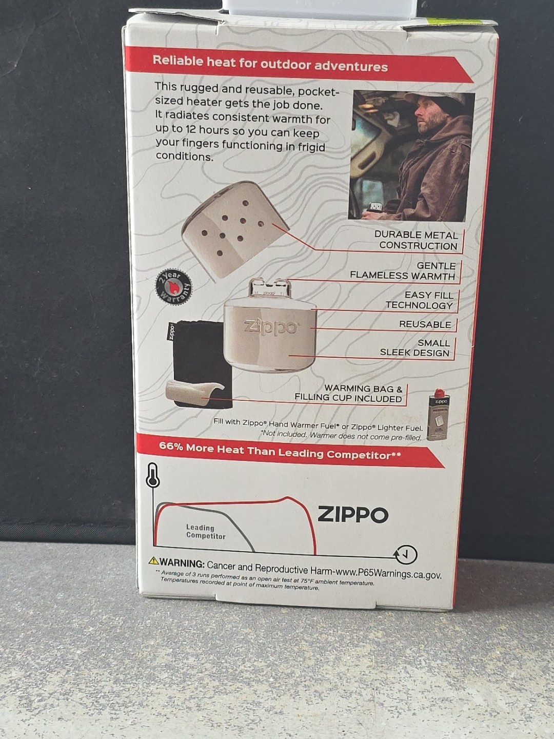 Zippo 12 Hour Hand Warmer With Cloth Pouch, Silver Chrome, 40323, New In Box