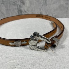 Justin Western Leather Belt Heart Concho Silver Buckle Cowhide Brown Size 36