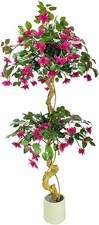 5FT Artificial Bougainvillea Tree in White Pot Fake Pink Flower Decor Faux Plant