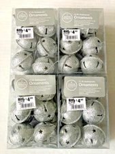 Winter Wonder Lane Silver Glitter Jingle Bell Ornaments 12 Count Lot of 4 Packs