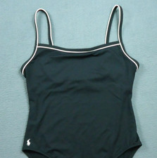 Vintage Ralph Lauren Swimsuit Women 14 Blue White Pony Trim Coastal Nautical 90s