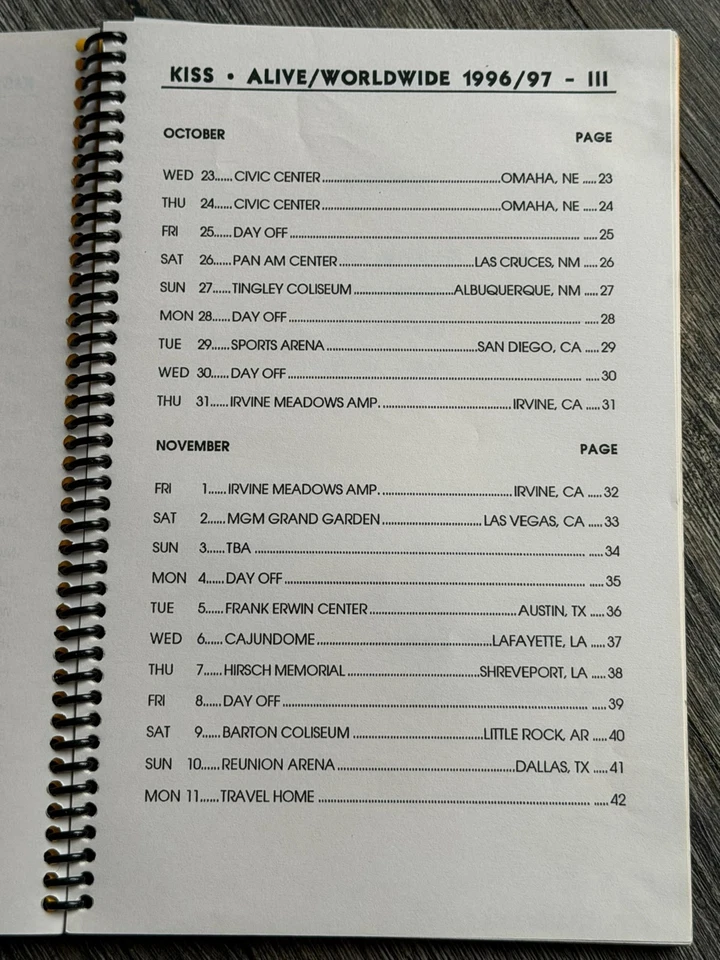 Libro de itinerario de la gira KISS 3 gira de conciertos de reunión en vivo octubre-noviembre de 1996 vintage Kiss Foto 3 de 4