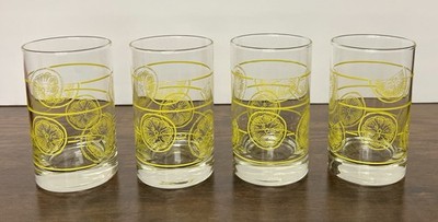 Vintage Set of 4 Libbey Summer Drinking Glasses Lemon Slices Highball Tumbler