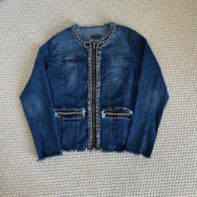 OVS WOMEN S JEAN JACKET GOLD CHAIN EMBELLISHMENT SIZE 43