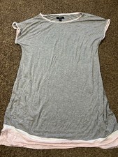 Simply Vera Vera Wang Women's Gray T-Shirt Sleep Dress Nightshirt with Pink Trim