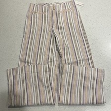 Maeve Anthropologie Linen Crop Pants Striped Multicolor Wide Leg Size 8 NWT