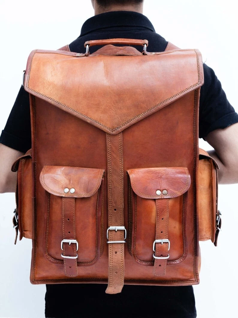 Backpack Leather Large Capacity Bag Travel Men's Men Laptop Genuine Vintage New