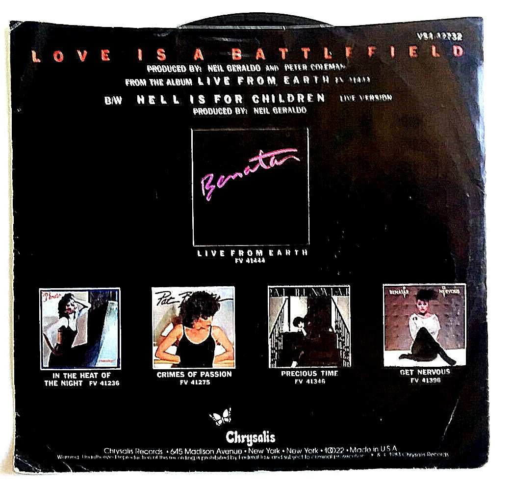 PAT BENATAR - Love is A Battlefield / Hell For Children - Vinyl