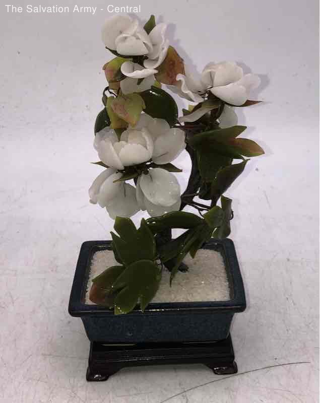 Mco Japan White Glass Tree Bonsai Style Decorative Floral Plant Figurine