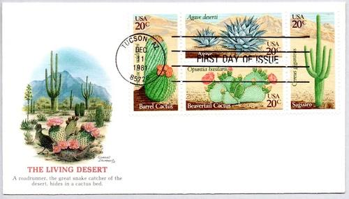 DESERT PLANTS #1945 SAGUARO #1943 AGAVE #1942 BARREL #1944 BEAVERTAIL CACTUS FDC