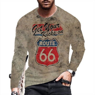  Camiseta Hombre US Route 66 Marrón Gráfico Moda Manga Larga Casual De Calle Top