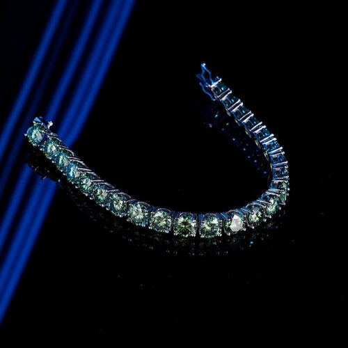 3-6.5mm Real Green Moissanite Tennis Bracelet Men Hip Hop 925 Silver Pass Tester - Picture 3 of 13