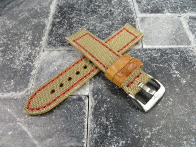 Bracelet De Montre Kaki Toile Breitling 20mm - Sangle Grand Canvas Italienne Neuve