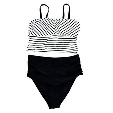 Cupshe Tankini Swimsuit Set Square Neck High Waisted Striped Two Piece Vacation