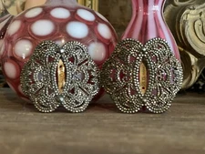 Pair Ornate Antique French Steel Cut Shoe Clips Buckles signed M.G. FRANCE