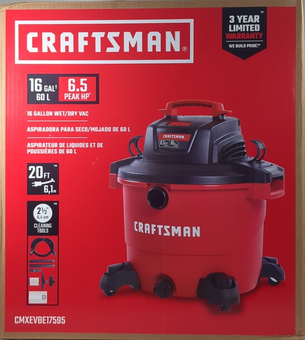 Craftsman 16 Gallon 60 Liter 6.5 Peak HP Corded Wet/Dry Vac