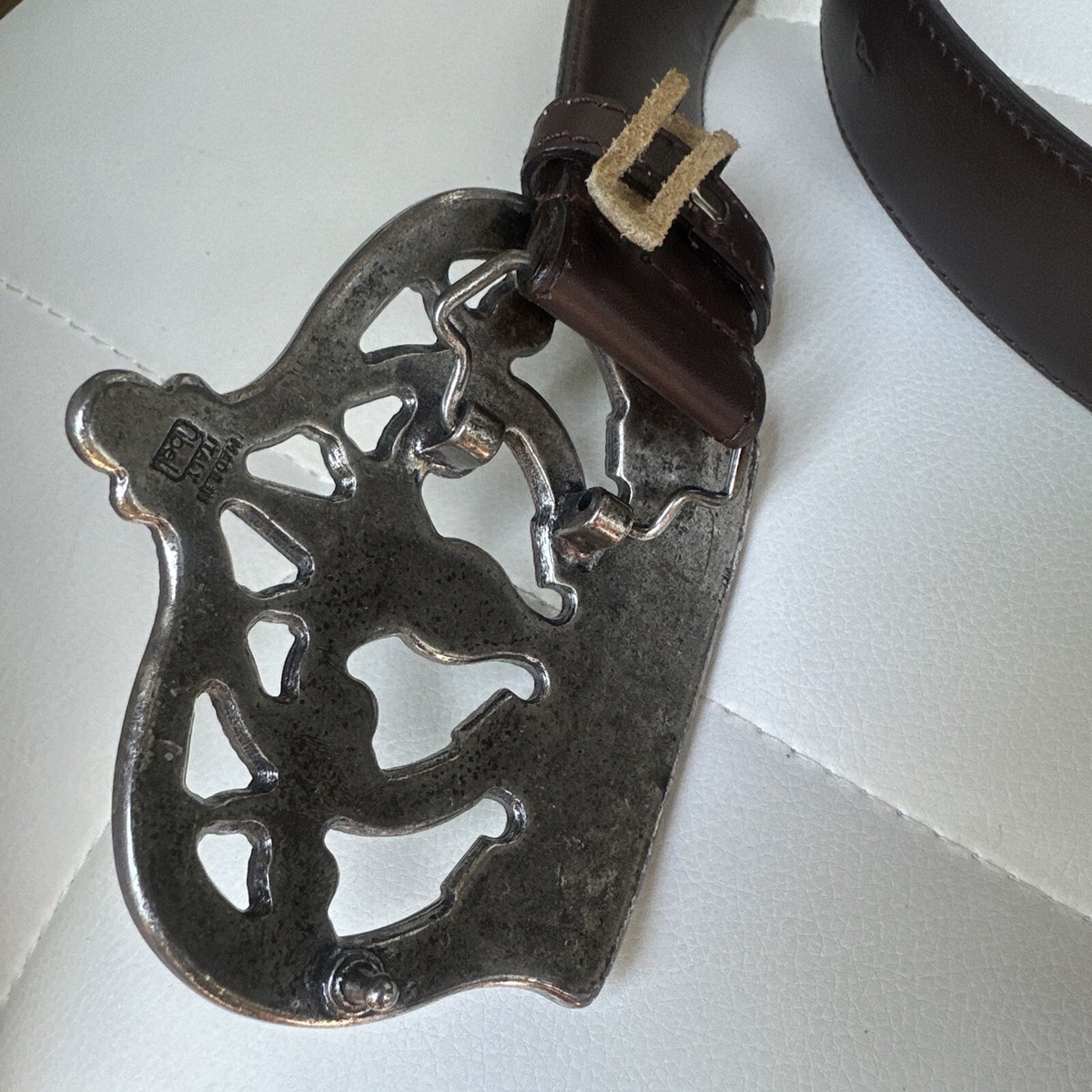 Vitanuova Statement Leather Belt Women’s 85 34 Brown Silver 1.5” W Made in Italy Vitanuova Brown Leather Belt Rhinestone Gem Crown Statement  main image 2