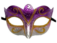 Purple Gold Venetian Glitter Mardi Gras Masquerade Mask Lightweight Comfortable