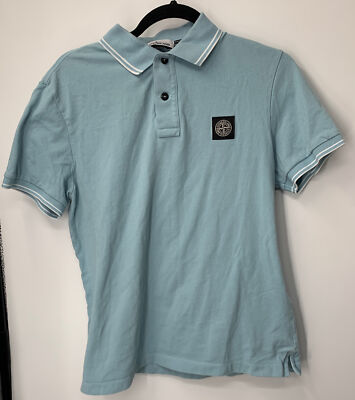 Stone Island Mens Light Blue White Trim Short Sleeve Polo Shirt