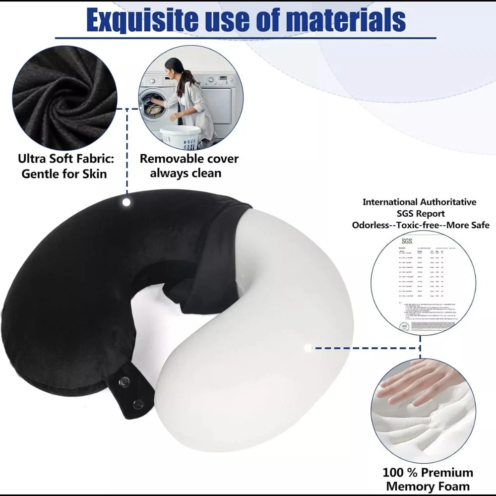 SAIREIDER 100% Pure Memory Foam Travel Neck Pillow for Comfortable Journeys