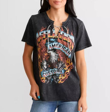Affliction Women's EAGLE FIRE Rhinestone Lace-up Short Sleeve T-Shirt MEDIUM NWT